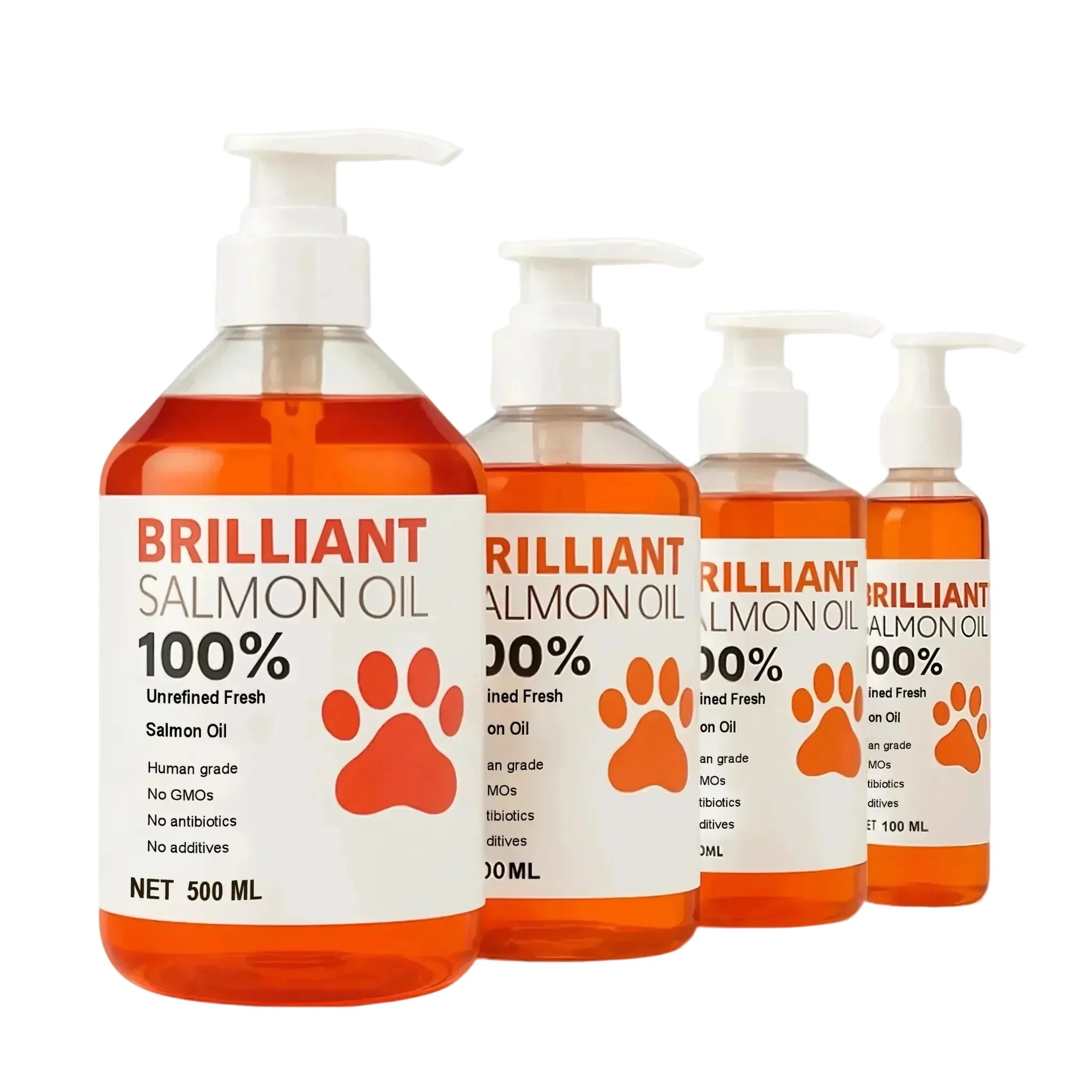 Human-Grade Salmon Oil (500ml, 300ml, 200ml 100ml) for Dogs & Cats Omega 3 Fatty Acids Supplement for Optimal Health & Nutrition