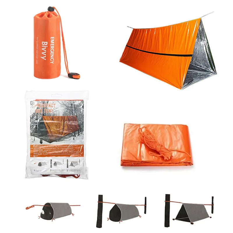2-Person Emergency Survival Shelter Kit — Mylar Tube Tent, Sleeping Bag, SOS Thermal Blanket, Waterproof