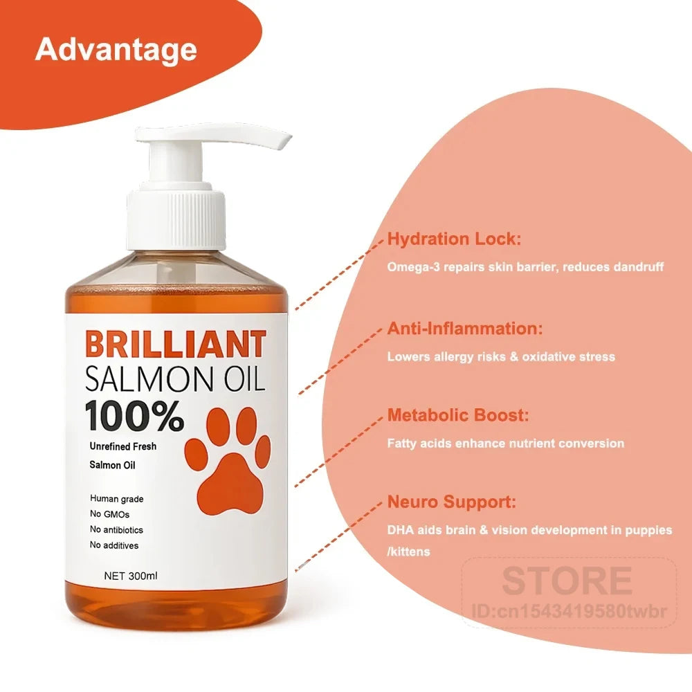 Human-Grade Salmon Oil (500ml, 300ml, 200ml 100ml) for Dogs & Cats Omega 3 Fatty Acids Supplement for Optimal Health & Nutrition