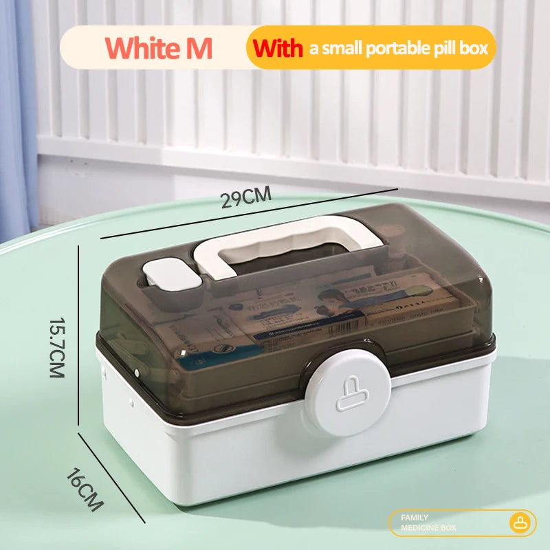3-Layer Family Medicine Organizer Box — Large Capacity, Portable First Aid & Emergency Pharmacy Kit