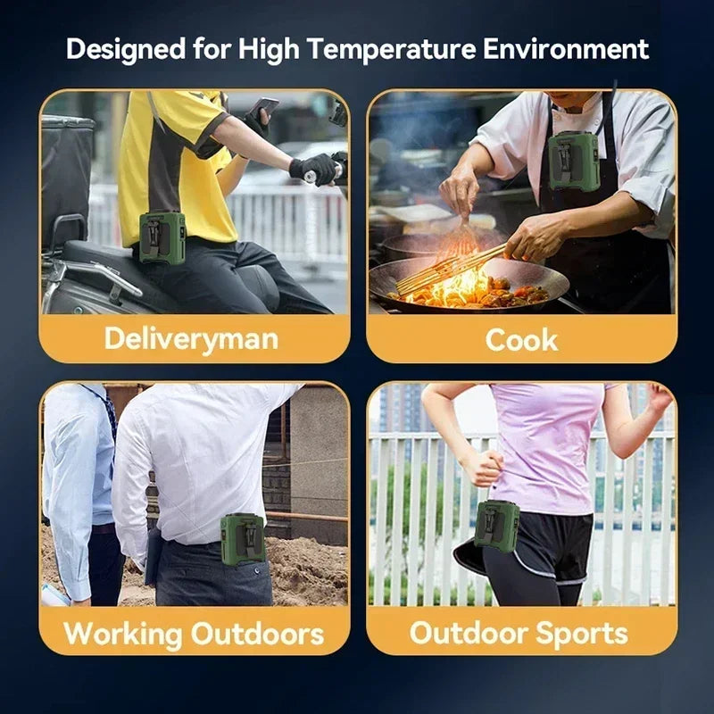 PowerBreeze Pro — 3-in-1 Waist Fan, Power Bank & Flashlight