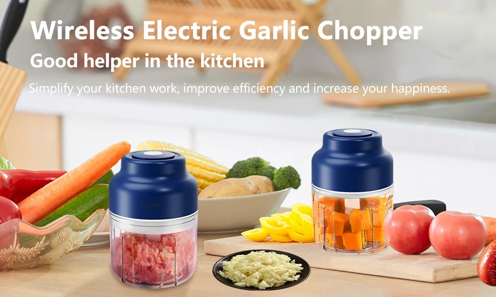 Electric Food Chopper 320ml Electric Garlic Chopper USB Rechargeable Meat Grinder Garlic Press Portable Blender