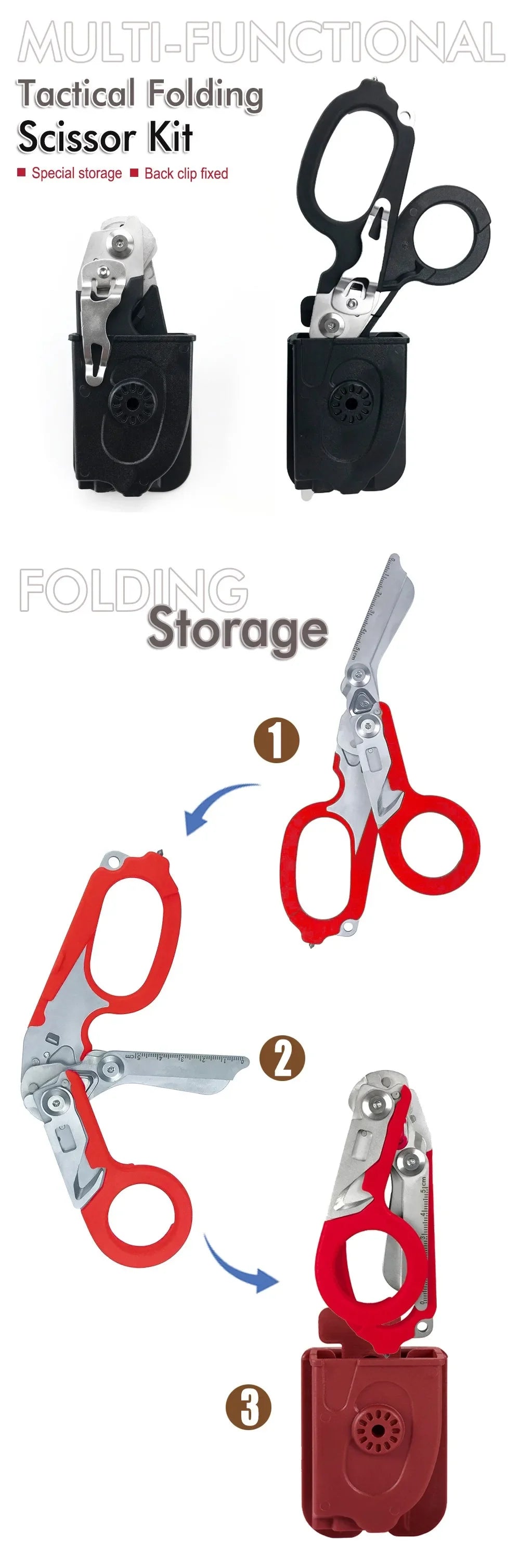Tactical Medical Scissors — 8-in-1 Emergency Rescue Shear with Seat Belt Cutter & Window Breaker for First Aid & Survival