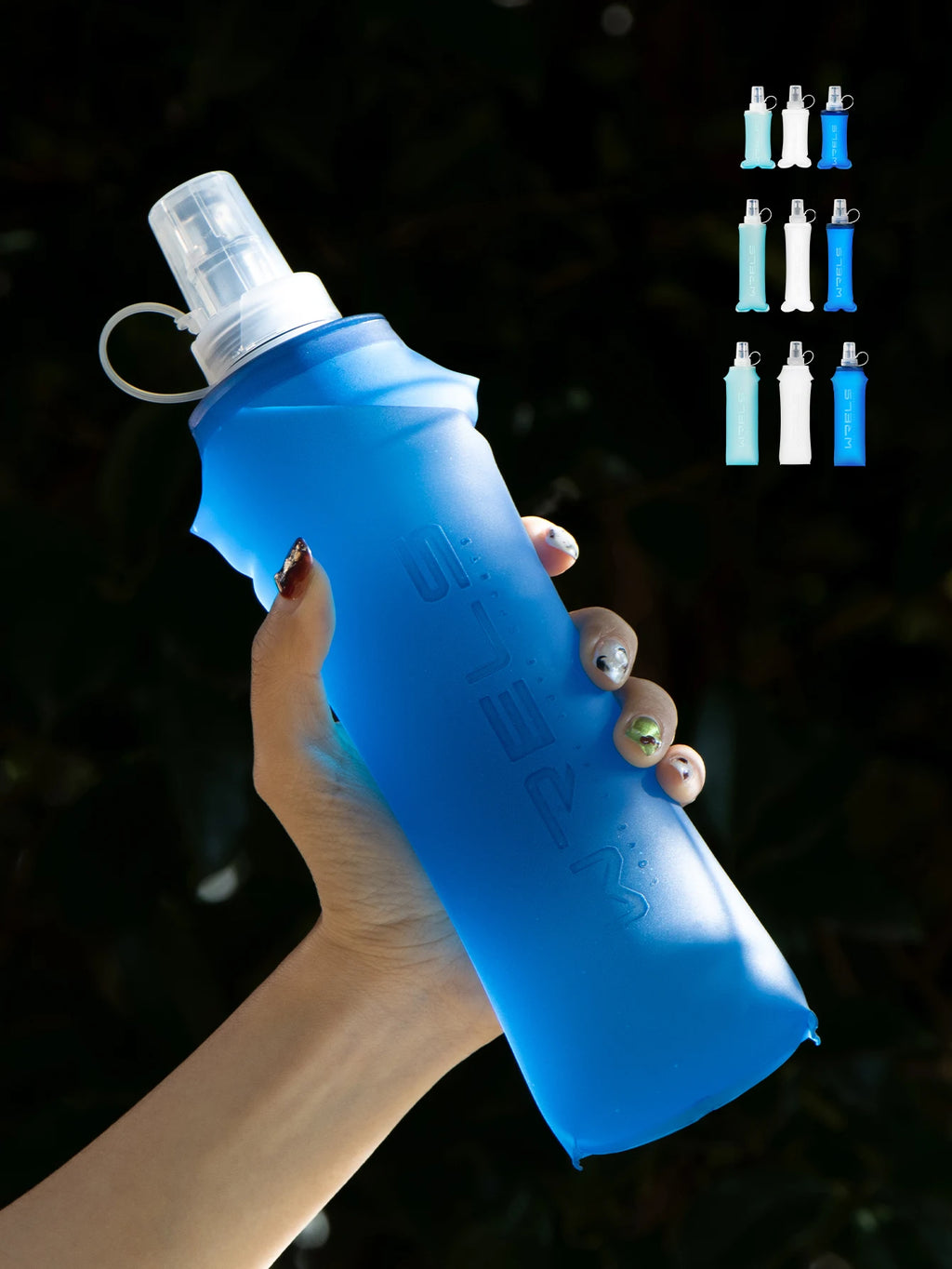 WRELS Folding Collapsible Water Bottle Running Water Bottle Soft Flask TPU BPA-Free Camping Hiking Travel Folding Water Bottle
