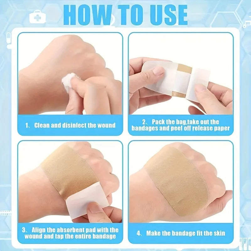 50pcs Extra-Large Waterproof & Breathable Bandages for Emergency Wound Care PE Material, Ideal for Sports Injuries & Outdoor Use