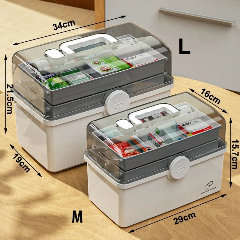 3-Layer Family Medicine Organizer Box — Large Capacity, Portable First Aid & Emergency Pharmacy Kit