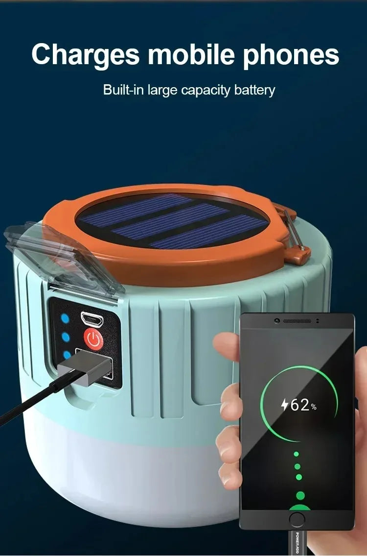 Solar LED Camping Lantern — Power Bank, Remote Control, IP6 Waterproof, SOS Emergency Light