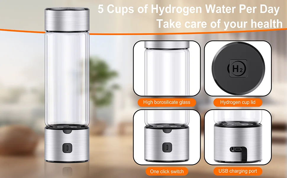 Hydrogen Water Bottle, SPE/PEM Technology Up to 1600PPB Hydrogen  Generator,  for Home, Office, Travel and Fitness Drinking