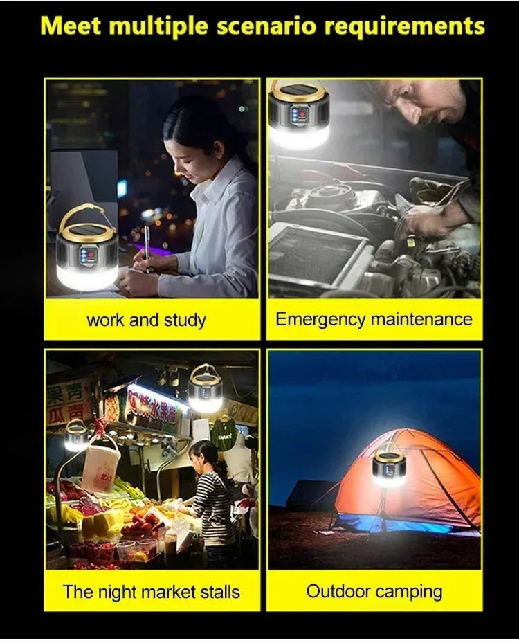 Solar LED Camping Lantern — Power Bank, Remote Control, IP6 Waterproof, SOS Emergency Light