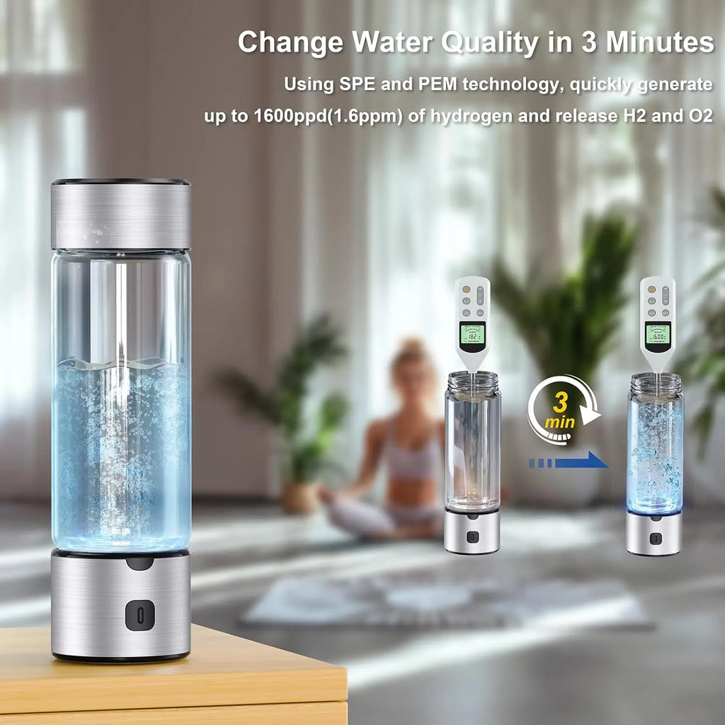 Hydrogen Water Bottle, SPE/PEM Technology Up to 1600PPB Hydrogen  Generator,  for Home, Office, Travel and Fitness Drinking