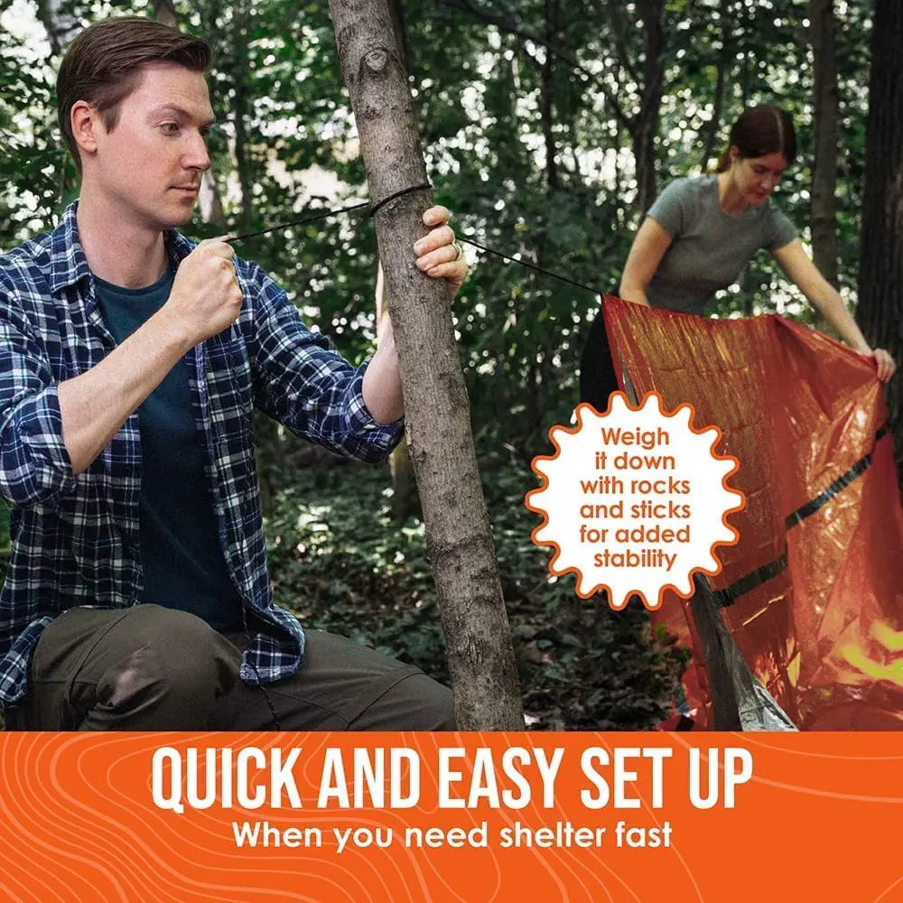 2-Person Emergency Survival Shelter Kit — Mylar Tube Tent, Sleeping Bag, SOS Thermal Blanket, Waterproof