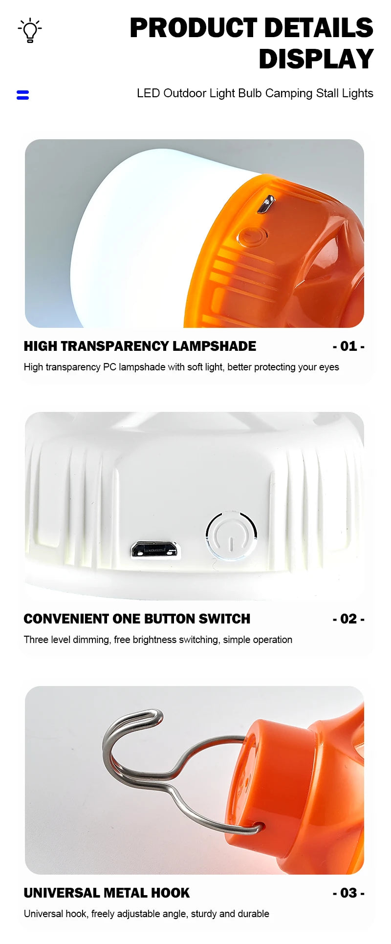 USB Rechargeable LED Camping Lantern High Brightness Portable Outdoor Light Emergency Tent Lamp for Fishing Hiking Night Use
