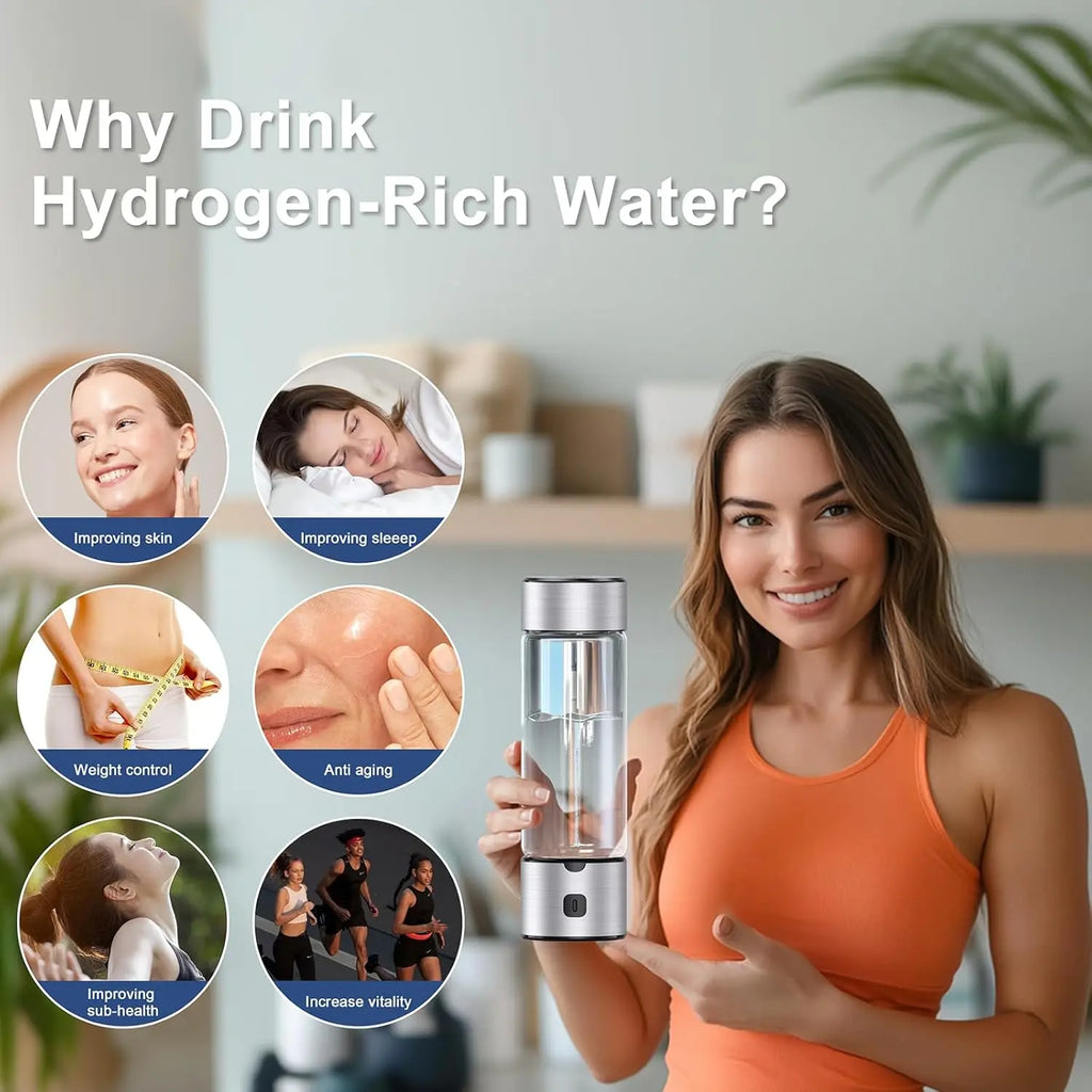 Hydrogen Water Bottle, SPE/PEM Technology Up to 1600PPB Hydrogen  Generator,  for Home, Office, Travel and Fitness Drinking
