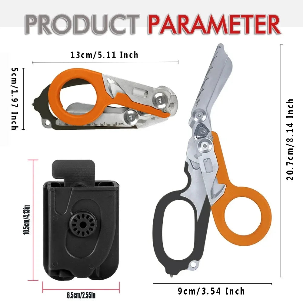 Tactical Medical Scissors — 8-in-1 Emergency Rescue Shear with Seat Belt Cutter & Window Breaker for First Aid & Survival