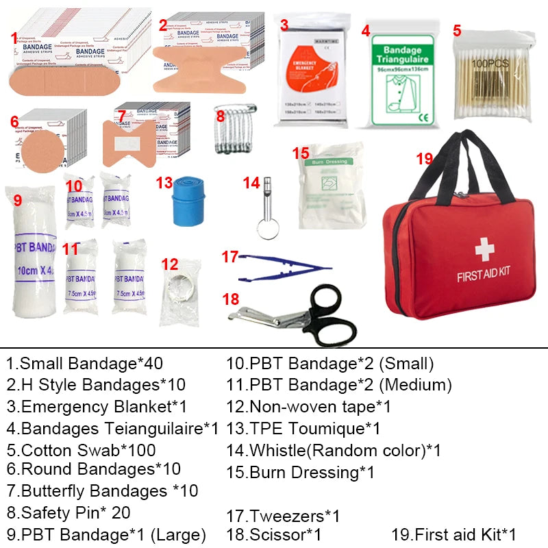 210pcs First Aid Kit Bag All Purpose Emergency Survival Home Car Office Travel Camping Outdoor Boating Essential Medical Bag