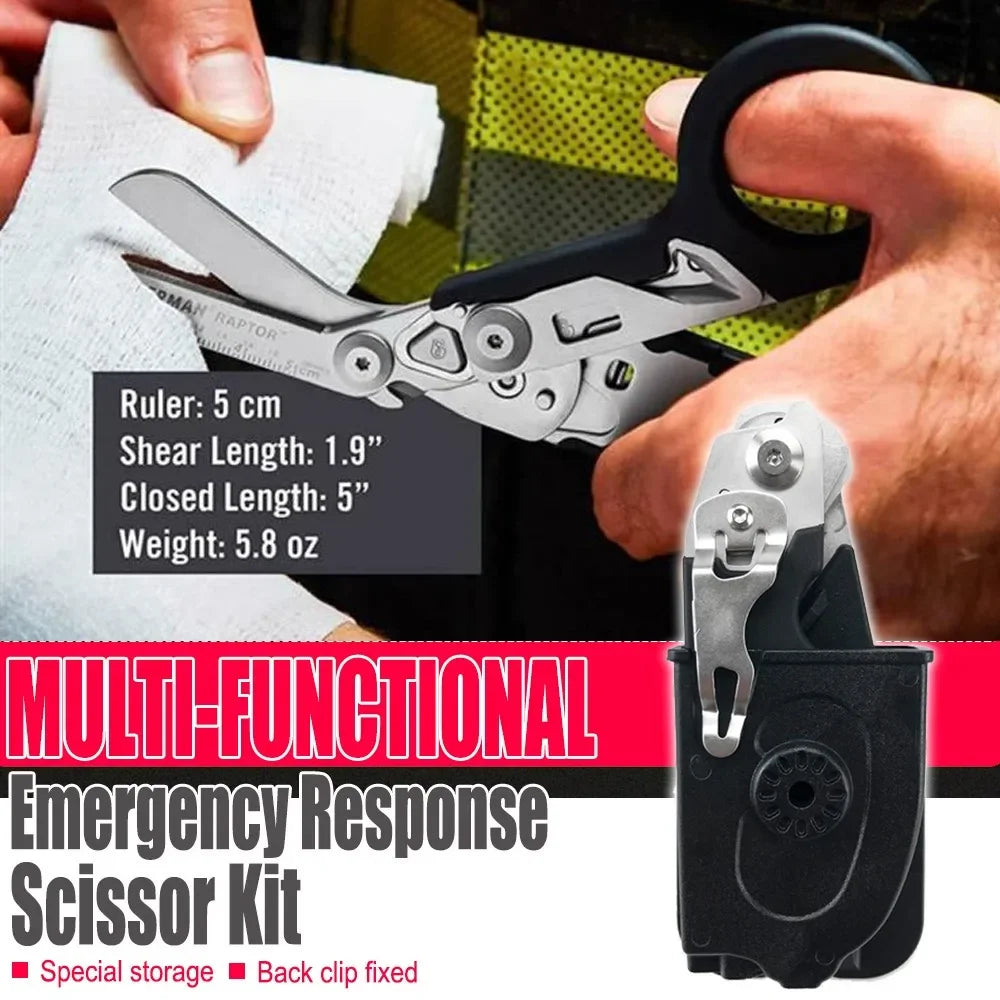 Tactical Medical Scissors — 8-in-1 Emergency Rescue Shear with Seat Belt Cutter & Window Breaker for First Aid & Survival