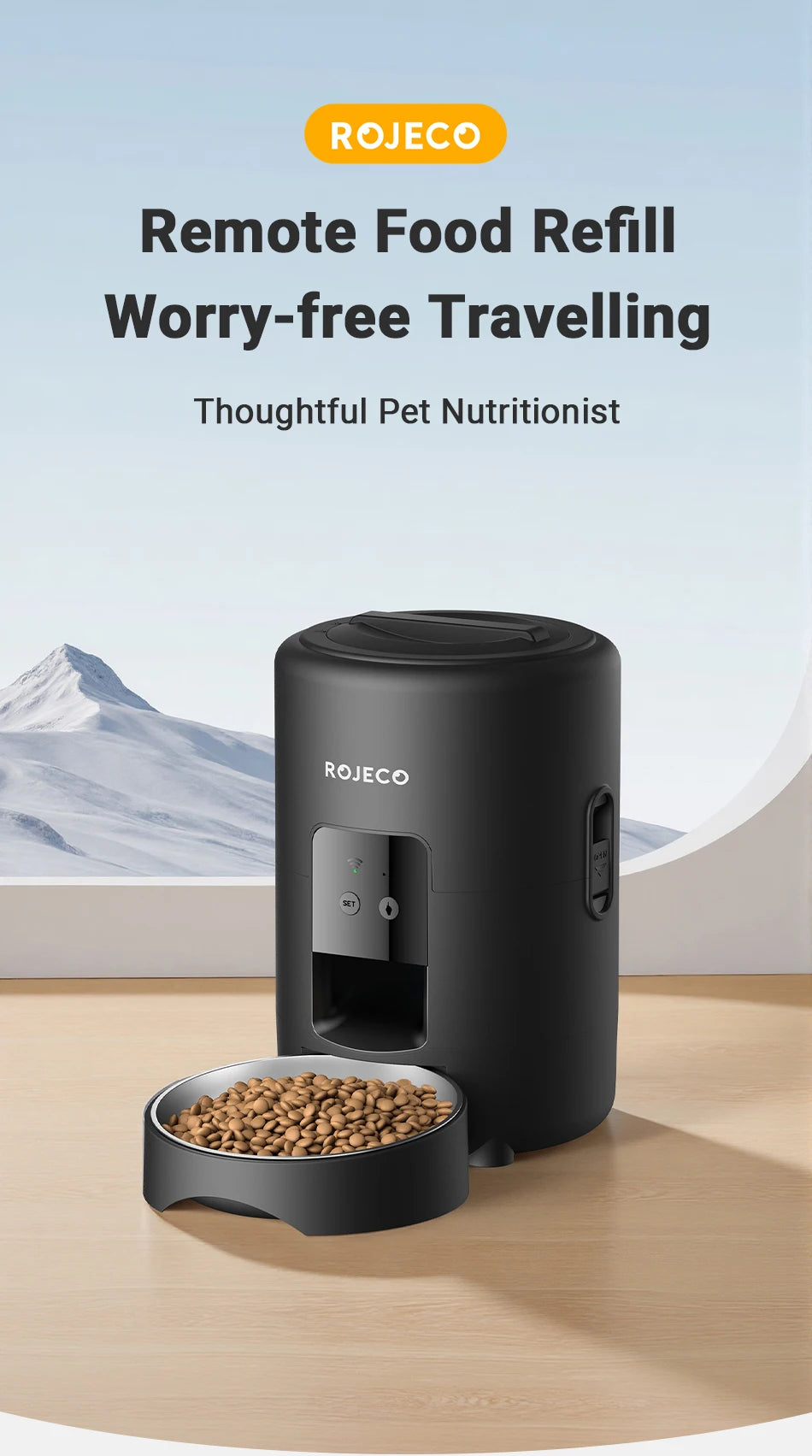 ROJECO Automatic Cat Feeder 2L Smart Dog Food Kibble Dispenser WiFi App Remote Control Timed Auto Pet Feeder For Puppy Kitten