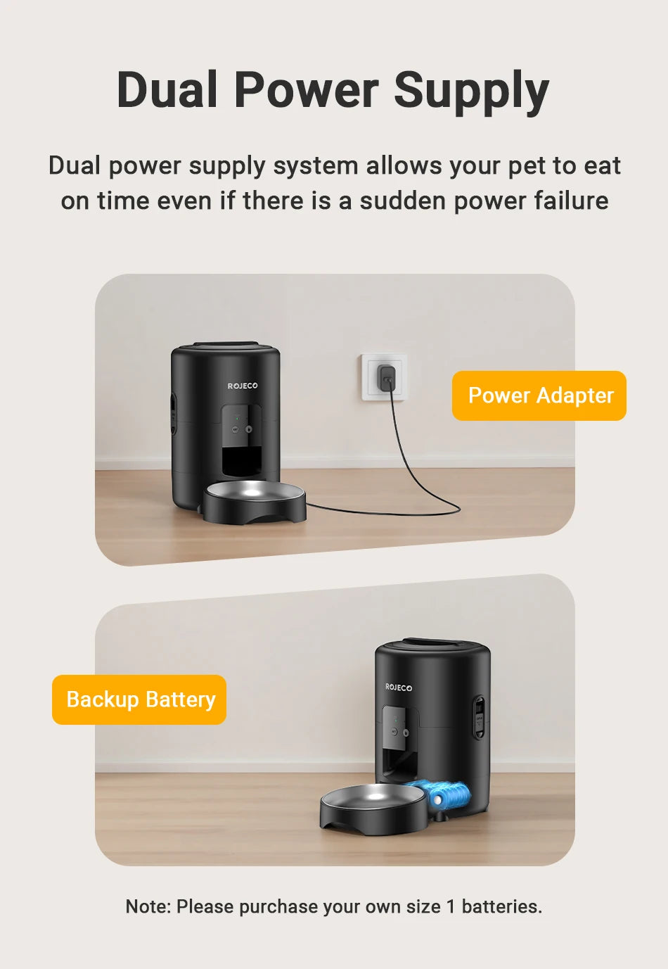 ROJECO Automatic Cat Feeder 2L Smart Dog Food Kibble Dispenser WiFi App Remote Control Timed Auto Pet Feeder For Puppy Kitten