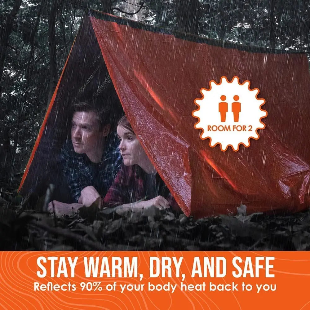 2-Person Emergency Survival Shelter Kit — Mylar Tube Tent, Sleeping Bag, SOS Thermal Blanket, Waterproof