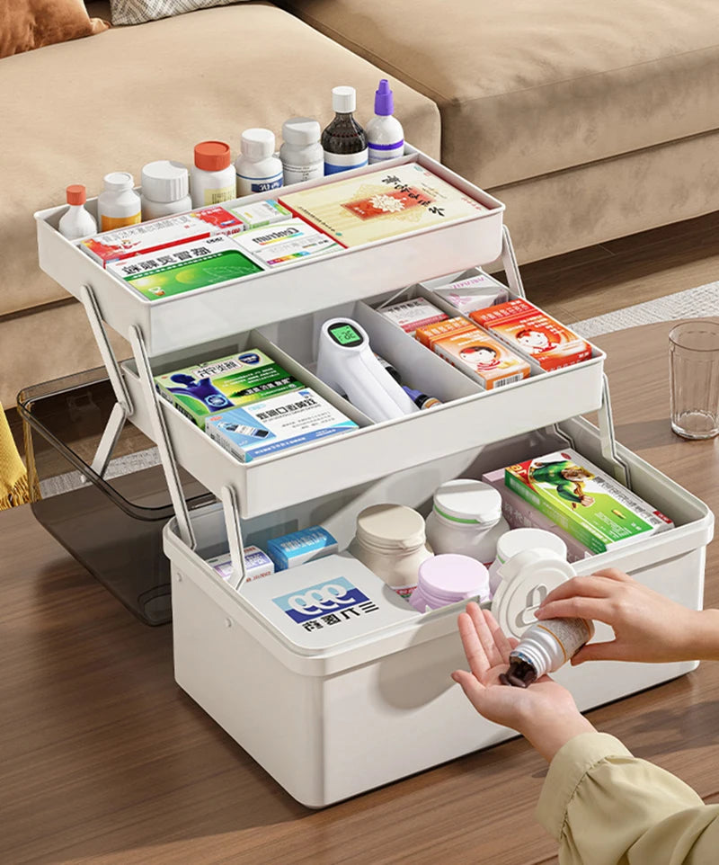 3-Layer Family Medicine Organizer Box — Large Capacity, Portable First Aid & Emergency Pharmacy Kit
