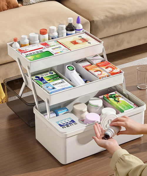 3-Layer Family Medicine Organizer Box — Large Capacity, Portable First Aid & Emergency Pharmacy Kit