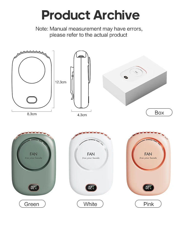 Portable Neck Fan — Hands-Free, Bladeless, 1800mAh USB Rechargeable, 10-Hour Cooling