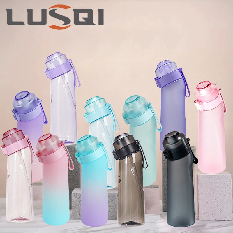 LUSQI 650ml Air Flavored Water Bottle With 7pc Random Flavor Pods Sports Straw Cup Tritan For Outdoor Sports Fitness BPA Free