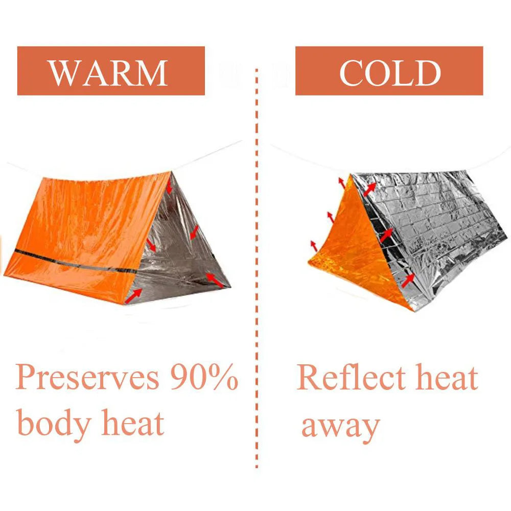 2-Person Emergency Survival Shelter Kit — Mylar Tube Tent, Sleeping Bag, SOS Thermal Blanket, Waterproof