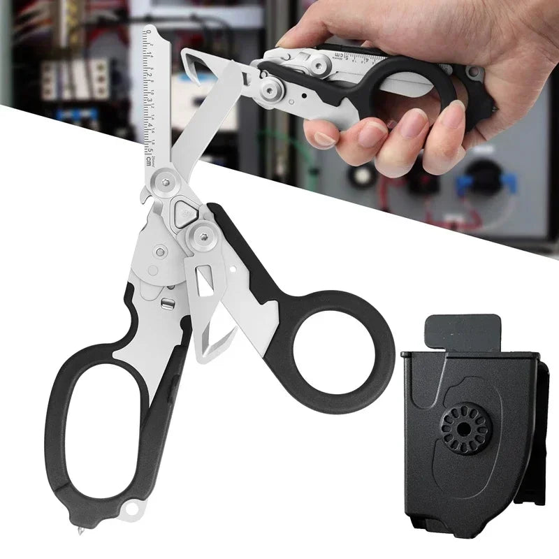 Tactical Medical Scissors — 8-in-1 Emergency Rescue Shear with Seat Belt Cutter & Window Breaker for First Aid & Survival