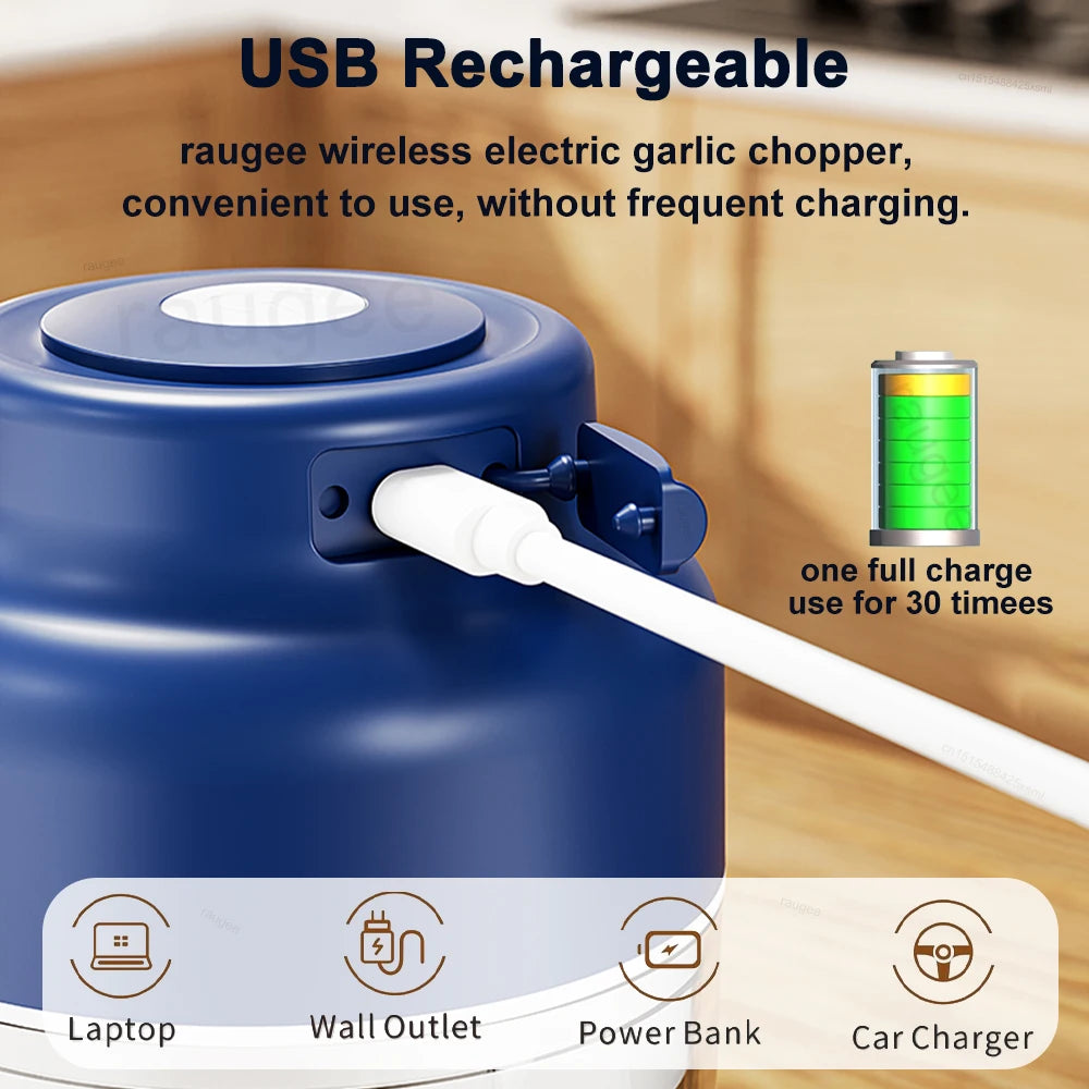 Electric Food Chopper 320ml Electric Garlic Chopper USB Rechargeable Meat Grinder Garlic Press Portable Blender