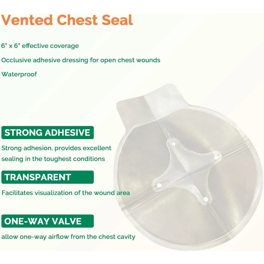 Vented Chest Seal — Occlusive Adhesive Dressing for Open Chest Wounds, Pneumothorax & Tactical Trauma Care