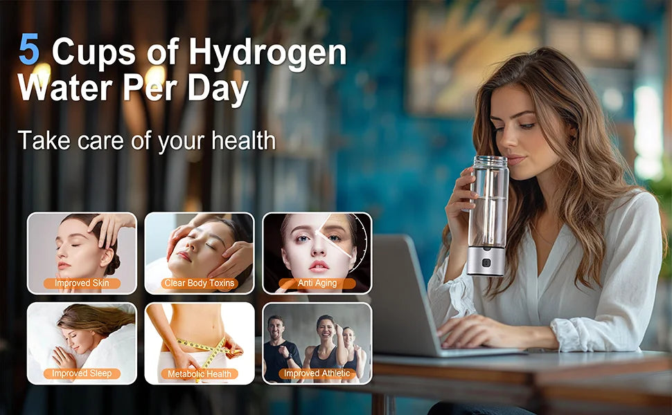 Hydrogen Water Bottle, SPE/PEM Technology Up to 1600PPB Hydrogen  Generator,  for Home, Office, Travel and Fitness Drinking