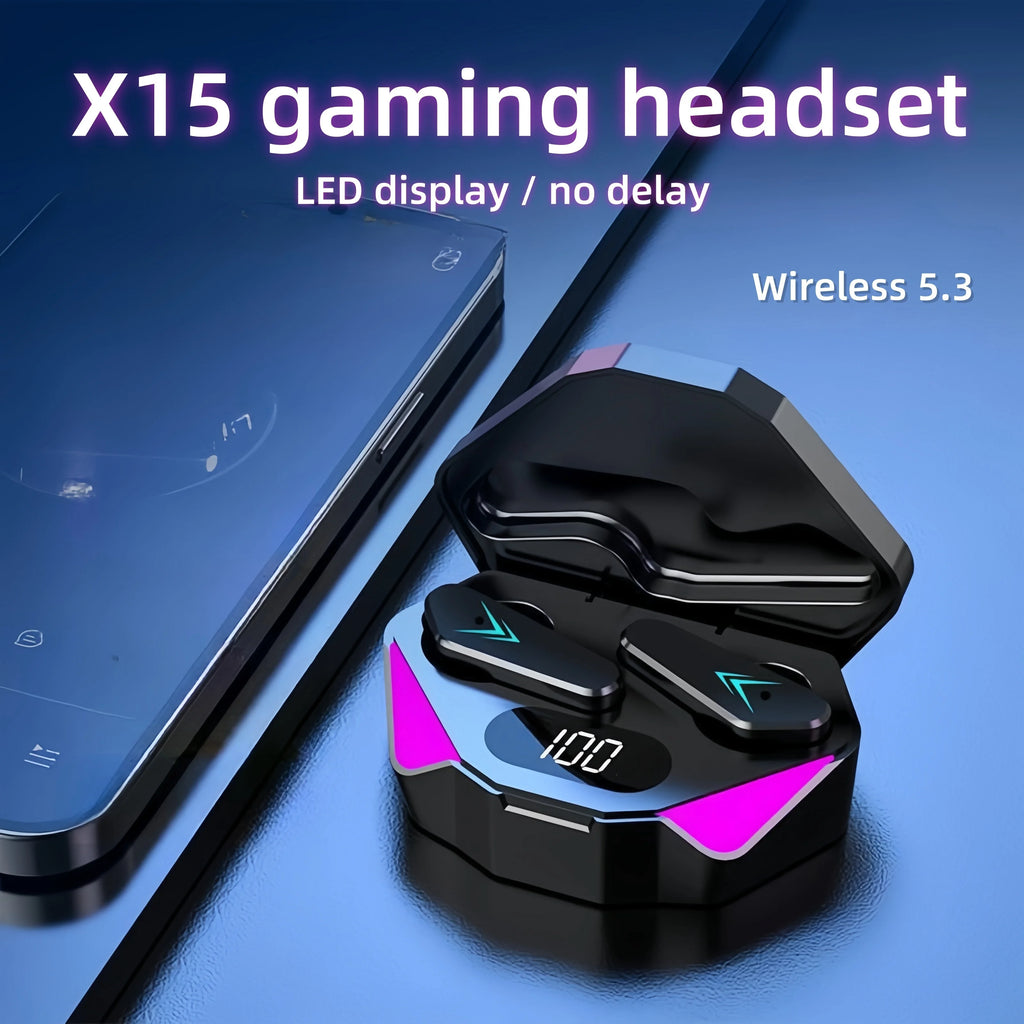 X15 TWS Gaming Earbuds — Bluetooth 5.3, LED Display, Noise Cancelling, Wireless Headphones with Mic
