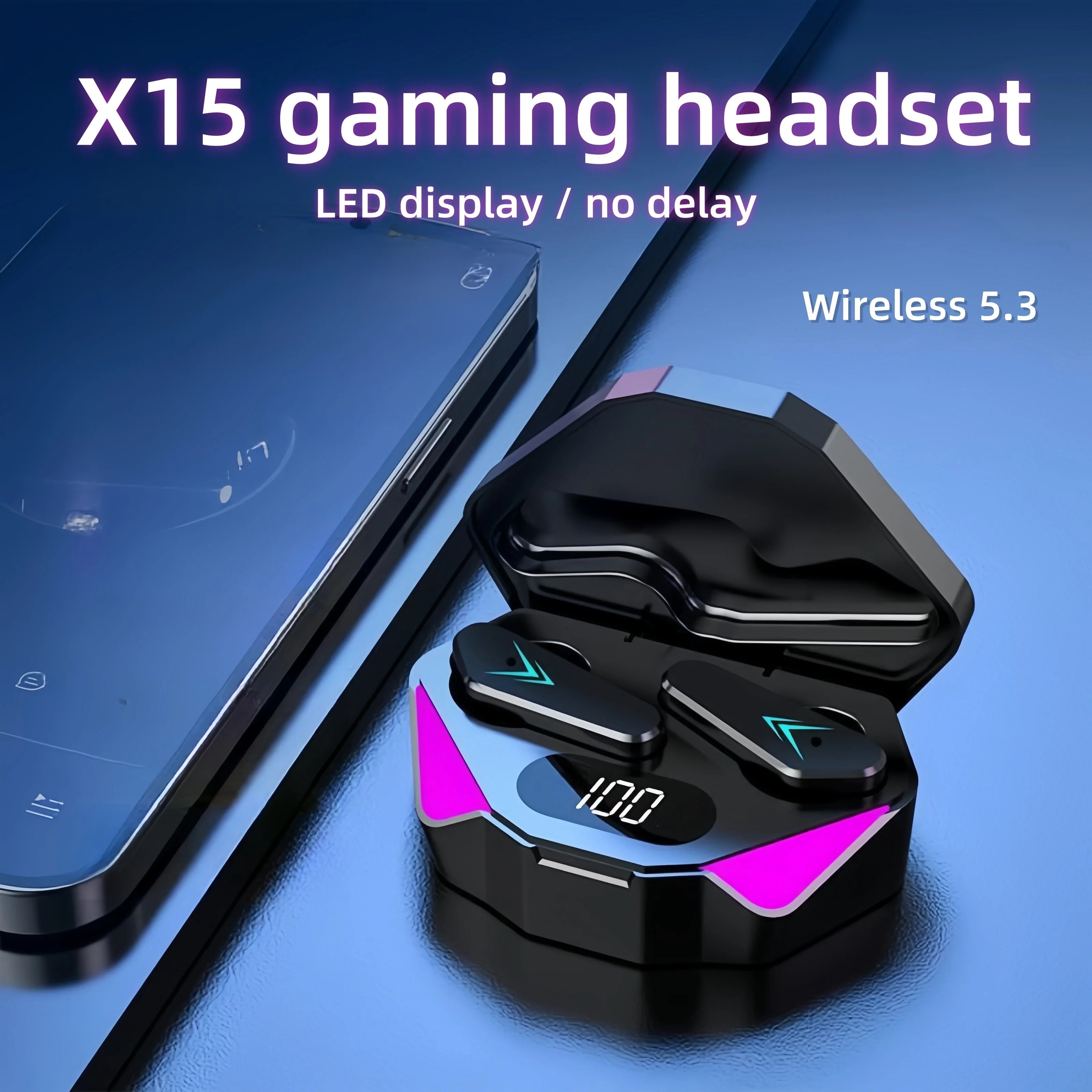 X15 TWS Gaming Earbuds — Bluetooth 5.3, LED Display, Noise Cancelling, Wireless Headphones with Mic