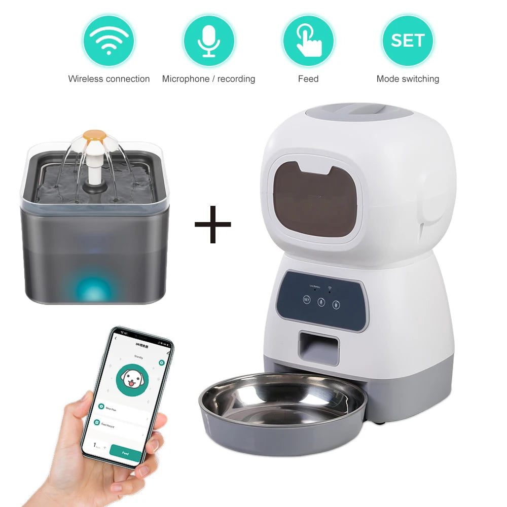 3.5L Automatic Pet Feeder WiFi APP Smart Timed Dosing Feeder Cat Dog Food Dispenser 2L Auto Drink Fountain Water Feeder Cat Bowl