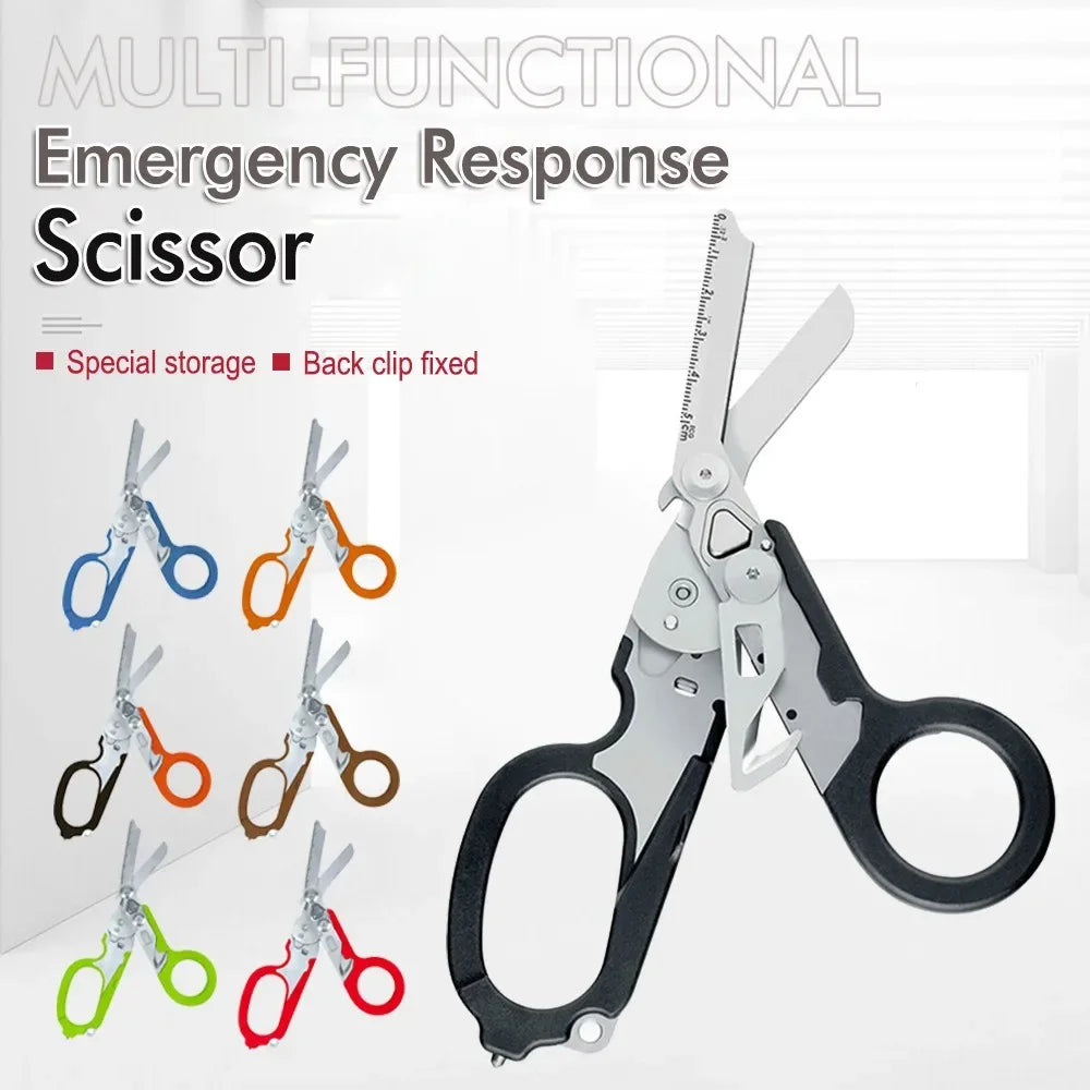 Tactical Medical Scissors — 8-in-1 Emergency Rescue Shear with Seat Belt Cutter & Window Breaker for First Aid & Survival