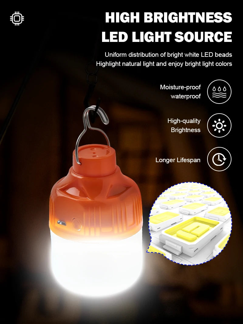USB Rechargeable LED Camping Lantern High Brightness Portable Outdoor Light Emergency Tent Lamp for Fishing Hiking Night Use