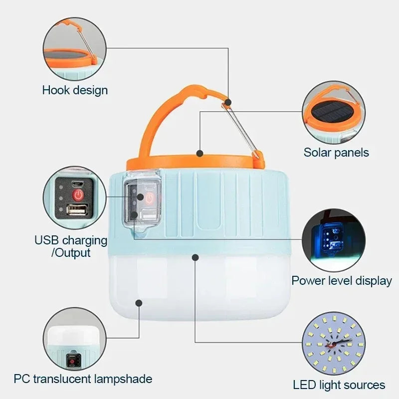 Solar LED Camping Lantern — Power Bank, Remote Control, IP6 Waterproof, SOS Emergency Light