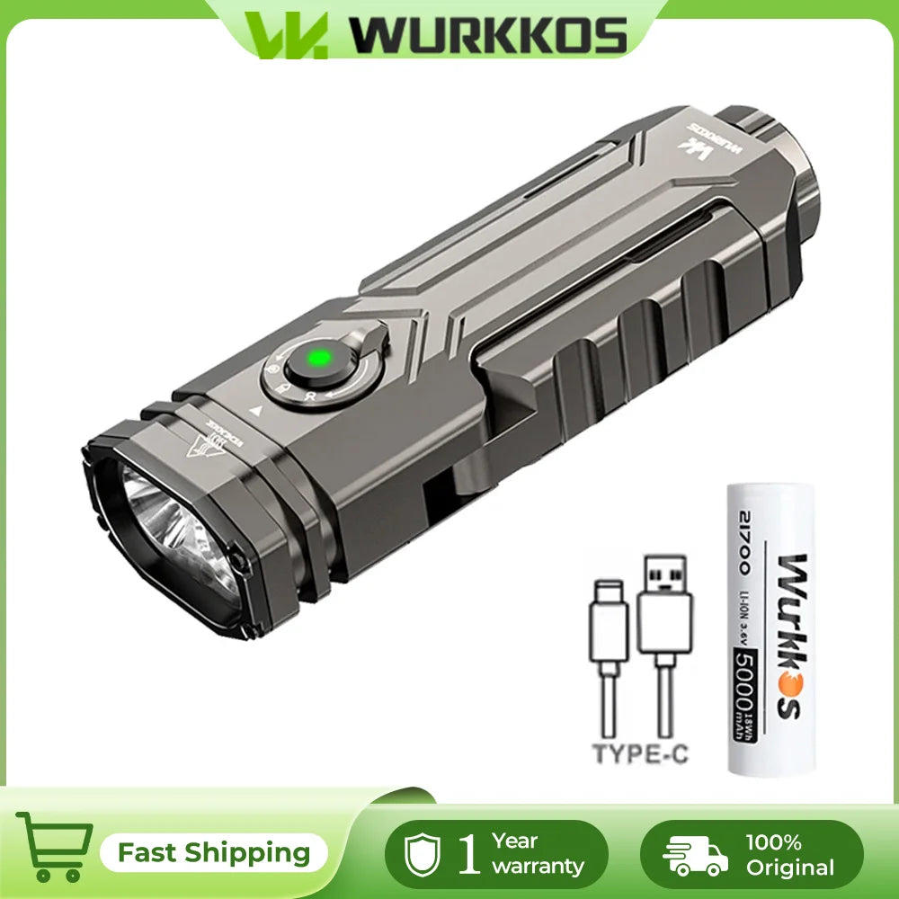 Wurkkos HD02 Flashlight 21700 Rechargeable Battery USB Portable Camping Emergency Car Repair Magnetic Flashlight 3200Lumens