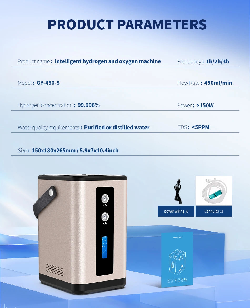 Suyzeko 300ML 450ML Hydrogen Generator Hydrogen Inhalation Machine 99.99% Hydrogen Water Generator Ionizer Home Care 2024 Gifts