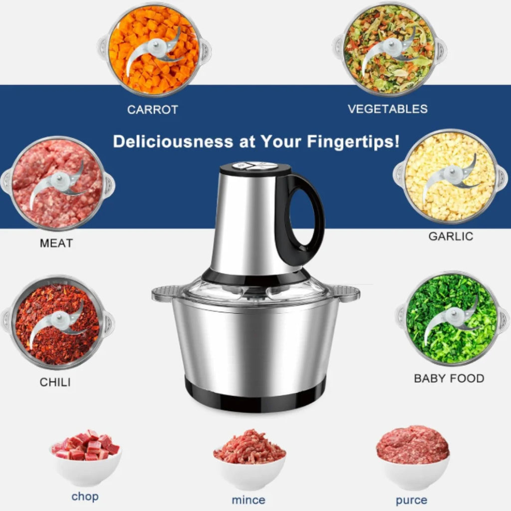 5L Stainless Steel Food Processor - Versatile Meat & Vegetable Chopper with Dual Blades