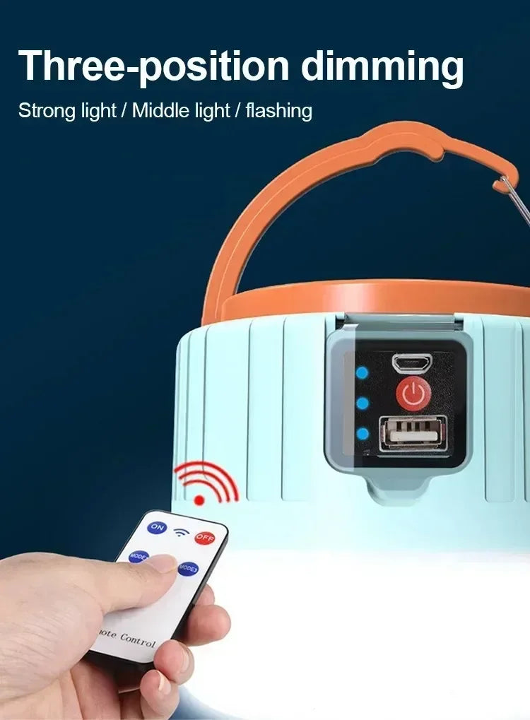 Solar LED Camping Lantern — Power Bank, Remote Control, IP6 Waterproof, SOS Emergency Light