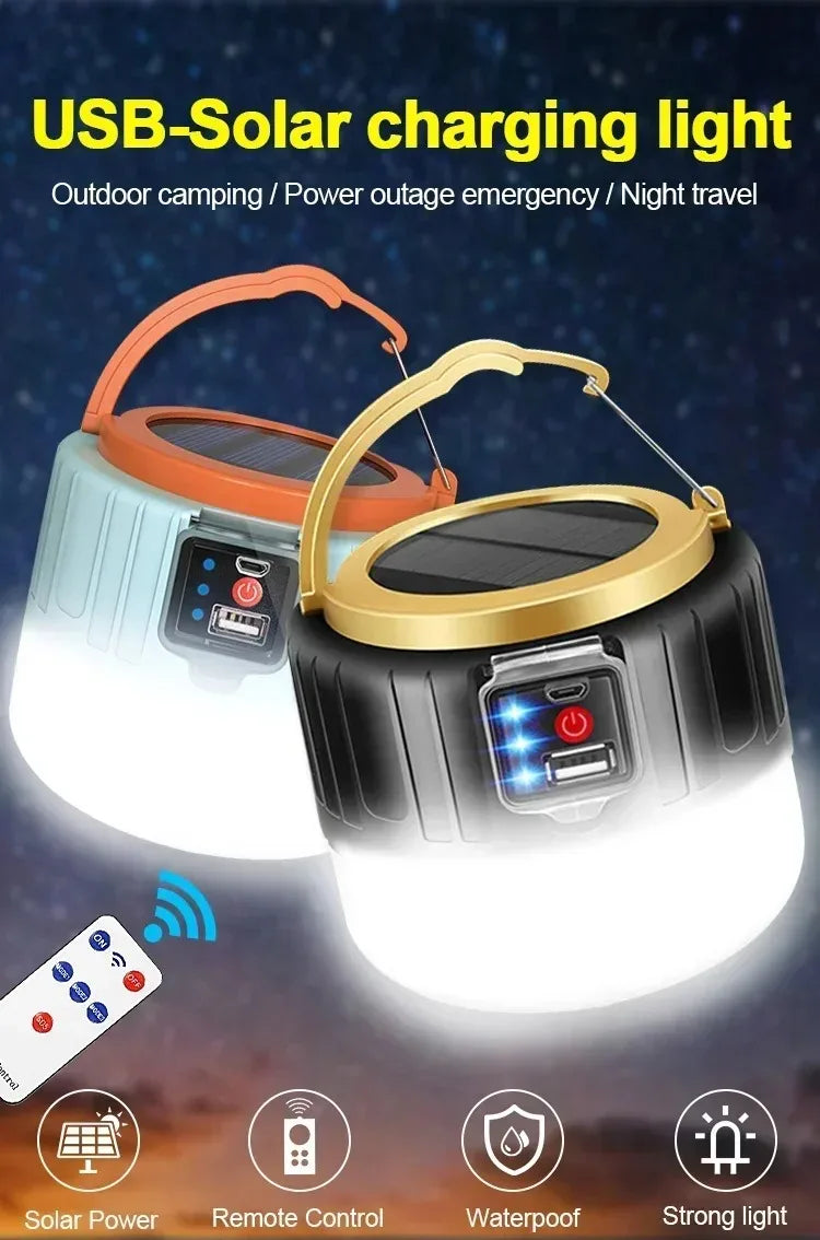 Solar LED Camping Lantern — Power Bank, Remote Control, IP6 Waterproof, SOS Emergency Light