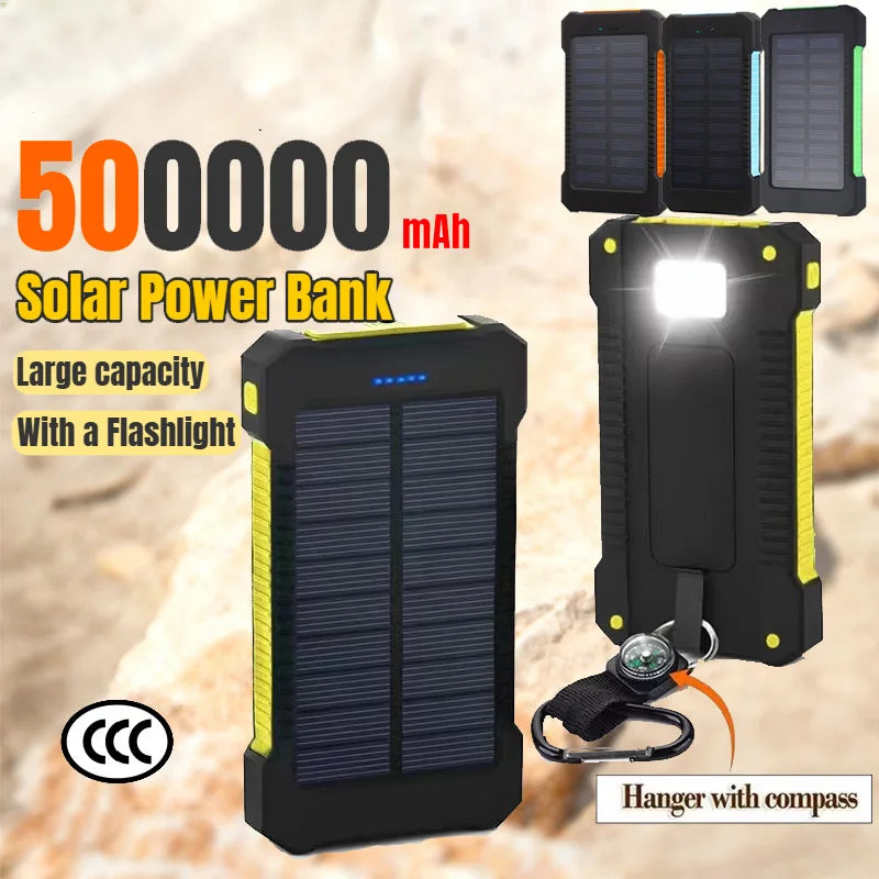 SolarVault Pro — Waterproof Solar Power Bank with Dual USB & Flashlight