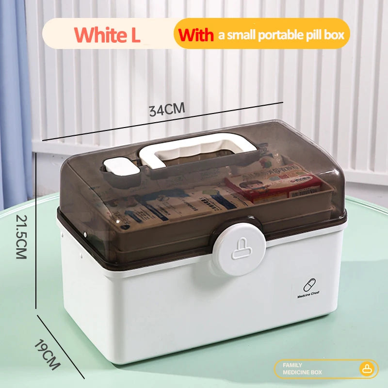3-Layer Family Medicine Organizer Box — Large Capacity, Portable First Aid & Emergency Pharmacy Kit