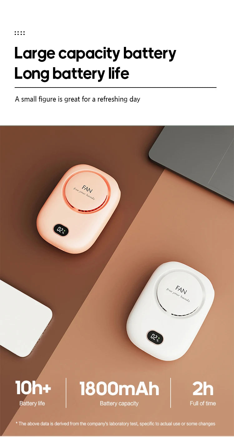 Portable Neck Fan — Hands-Free, Bladeless, 1800mAh USB Rechargeable, 10-Hour Cooling