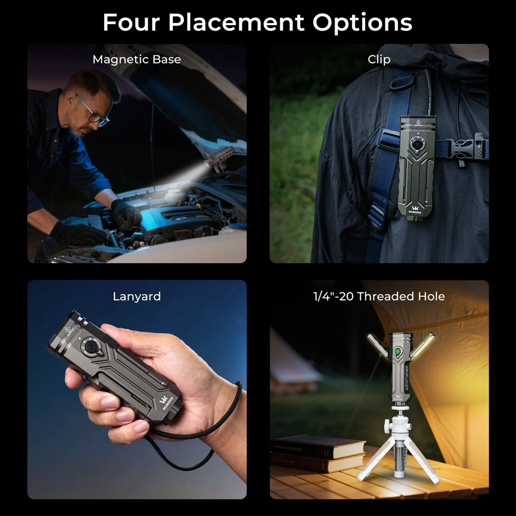 Wurkkos HD02 Flashlight 21700 Rechargeable Battery USB Portable Camping Emergency Car Repair Magnetic Flashlight 3200Lumens
