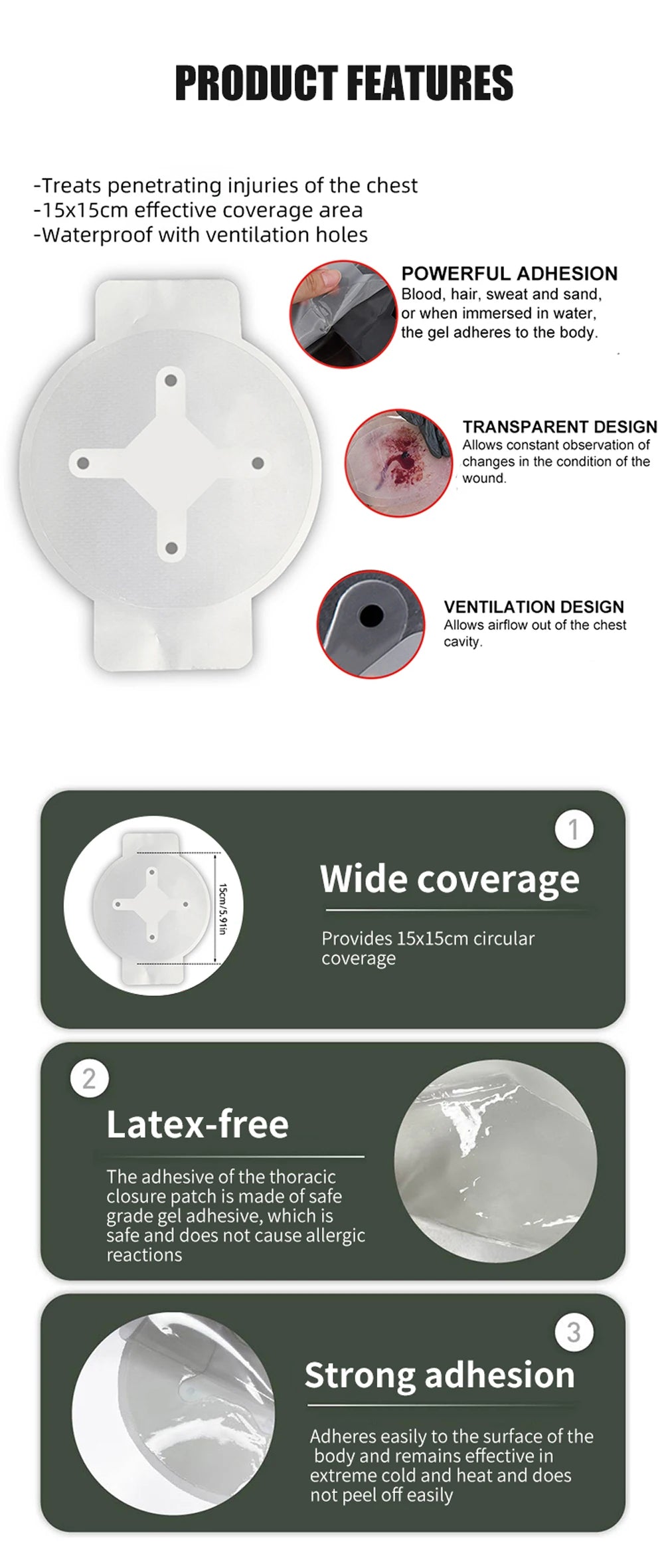 Vented Chest Seal — Occlusive Adhesive Dressing for Open Chest Wounds, Pneumothorax & Tactical Trauma Care