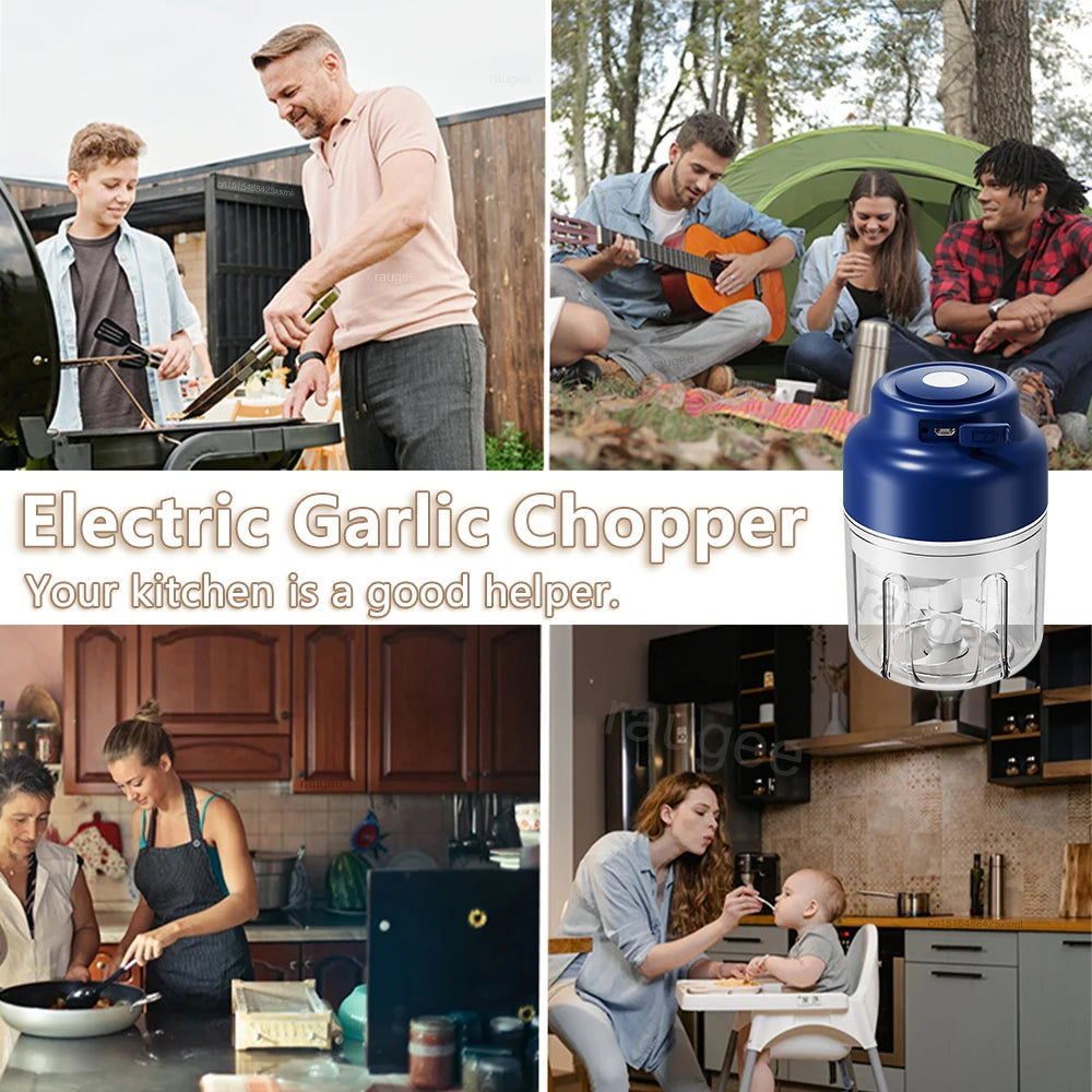 Electric Food Chopper 320ml Electric Garlic Chopper USB Rechargeable Meat Grinder Garlic Press Portable Blender