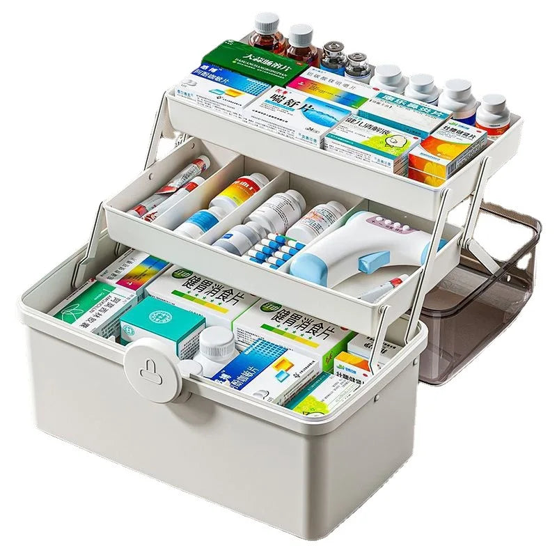 3-Layer Family Medicine Organizer Box — Large Capacity, Portable First Aid & Emergency Pharmacy Kit
